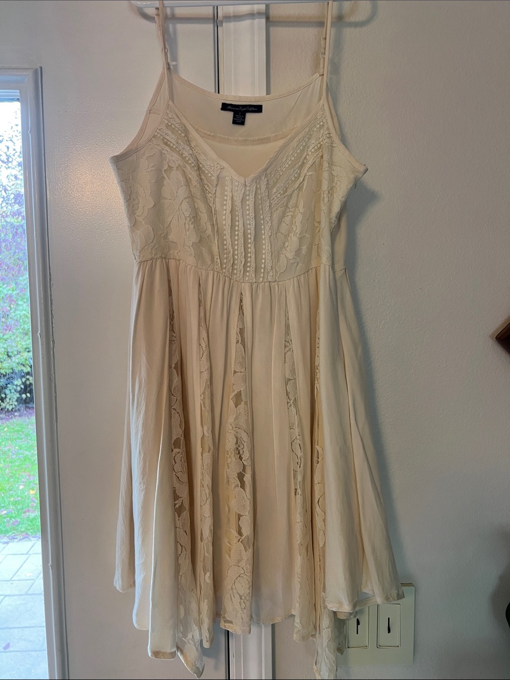 American Eagle Outfitters Cream Lace-Panel Mini Dress